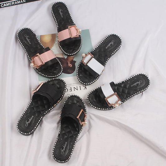 New Fashion Pearl Button, Flip Flop For Leisure, Sandals For Indoor And Outdoor