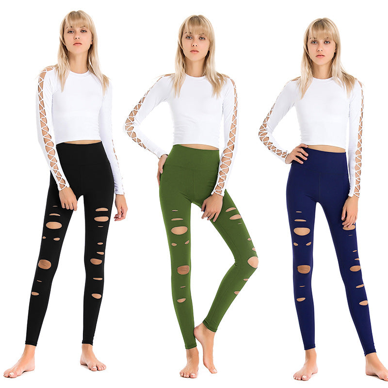 High Waist Ripped Tights, High Stretch And Quick-drying Sports Fitness Running Leisure Yoga Pants
