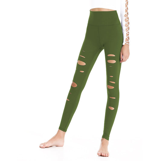 High Waist Ripped Tights, High Stretch And Quick-drying Sports Fitness Running Leisure Yoga Pants