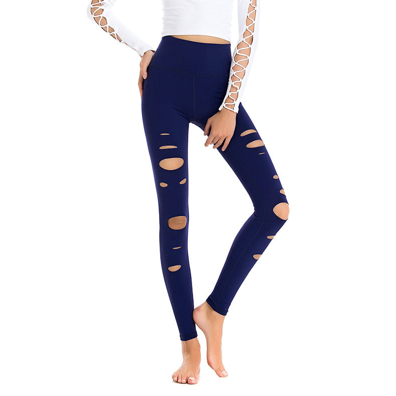 High Waist Ripped Tights, High Stretch And Quick-drying Sports Fitness Running Leisure Yoga Pants