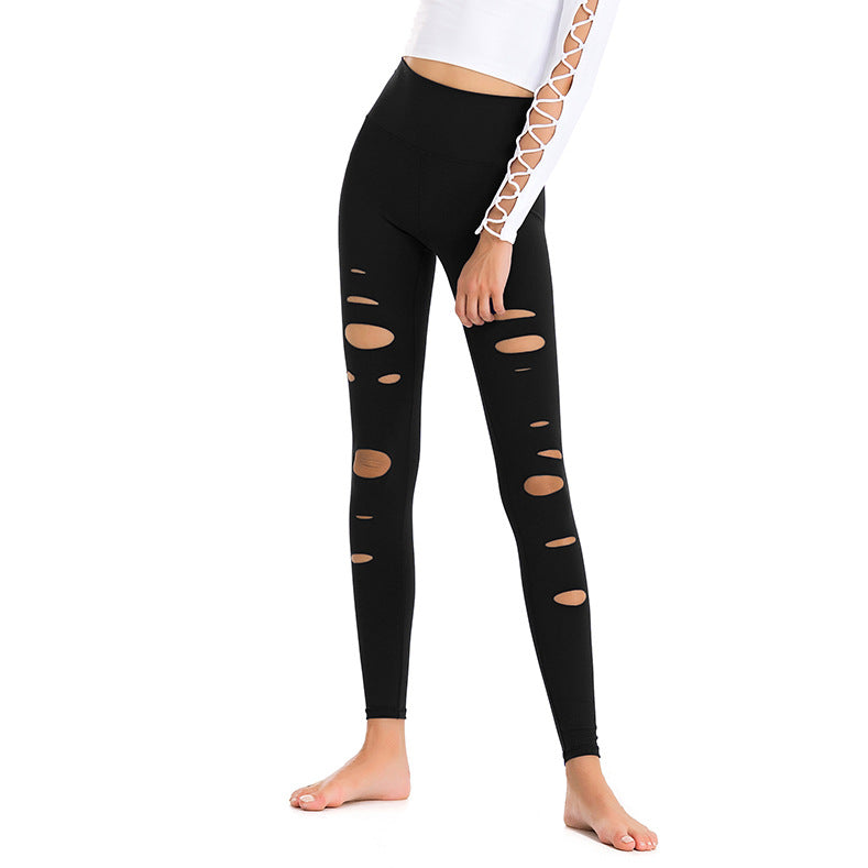 High Waist Ripped Tights, High Stretch And Quick-drying Sports Fitness Running Leisure Yoga Pants