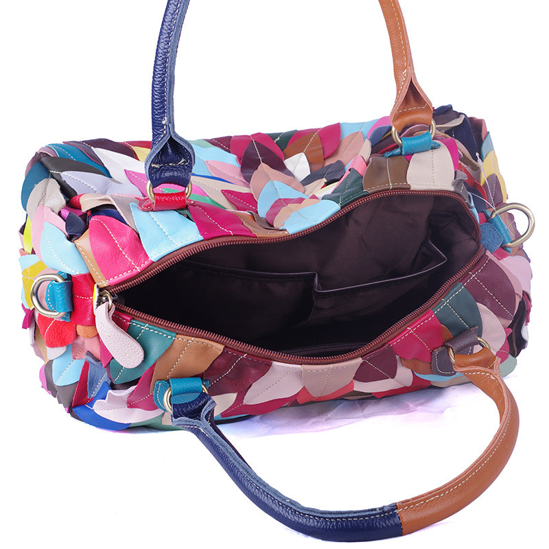 Sheepskin Contrast Color Handbag Soft Color Matching