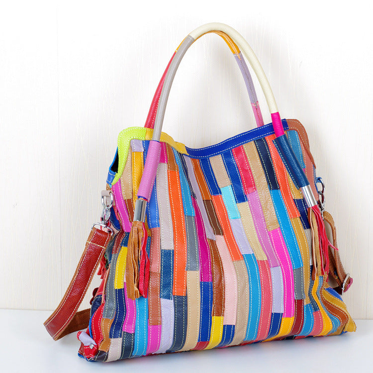 Colorful Hit Color Personality Ladies One-Shoulder Messenger Cowhide Bag