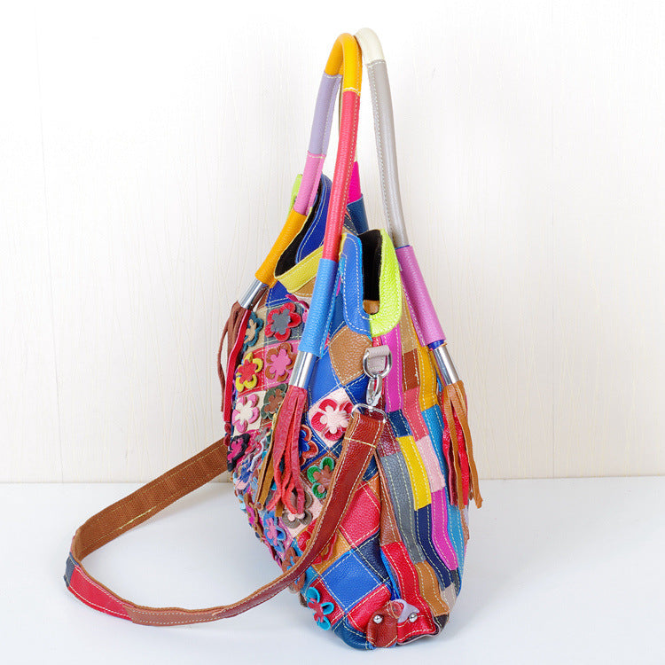 Colorful Hit Color Personality Ladies One-Shoulder Messenger Cowhide Bag