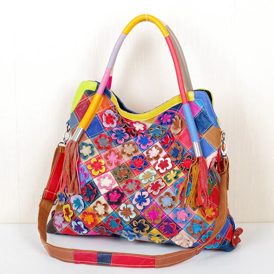 Colorful Hit Color Personality Ladies One-Shoulder Messenger Cowhide Bag