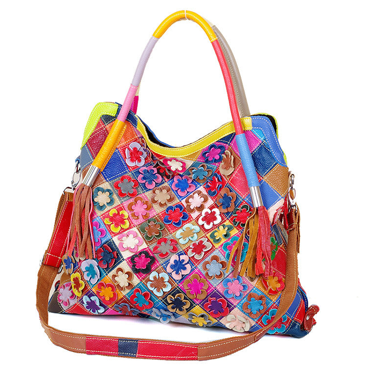 Colorful Hit Color Personality Ladies One-Shoulder Messenger Cowhide Bag