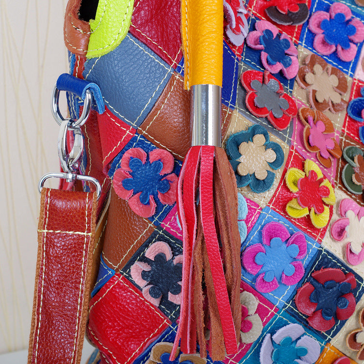Colorful Hit Color Personality Ladies One-Shoulder Messenger Cowhide Bag