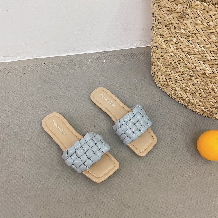 Open-Toed Square Head Wear Flat-Bottomed Flip-Flop Woven Comfortable Beach Sandals