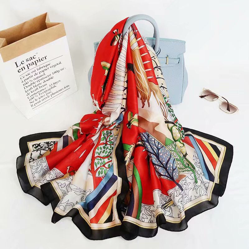 Fashion Satin Floral Imitation Silk Scarf