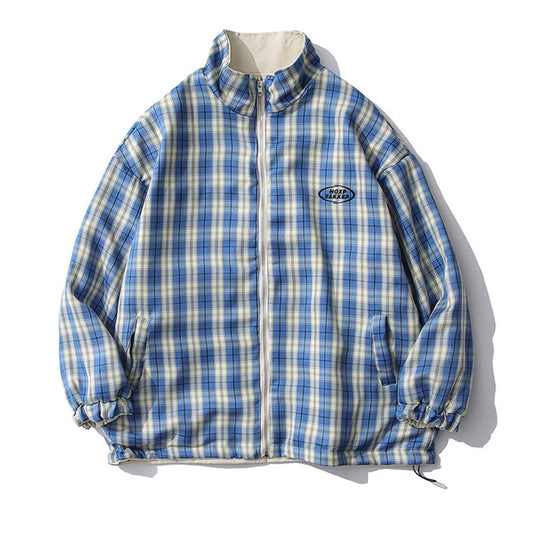 Reversible Plaid Stand Collar Jacket Casual Spring Hong Kong Flavor Jacket