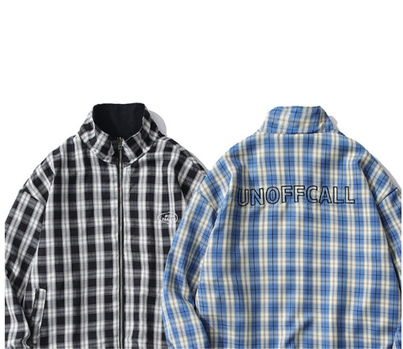 Reversible Plaid Stand Collar Jacket Casual Spring Hong Kong Flavor Jacket