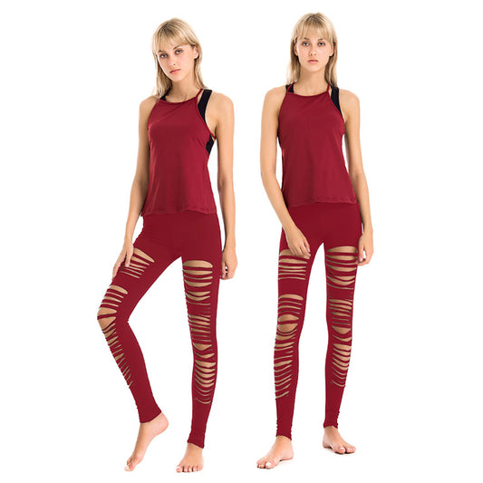 Yoga Suit Women'S Fashion Blouse Shockproof Bra Tight Yoga Pants  Piece Set