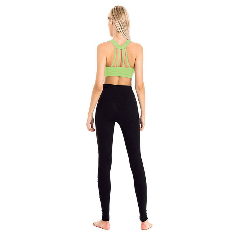 Yogasæt Dame Mode Bluse Stødsikker BH Tætsiddende Yogabukser Dele Sæt