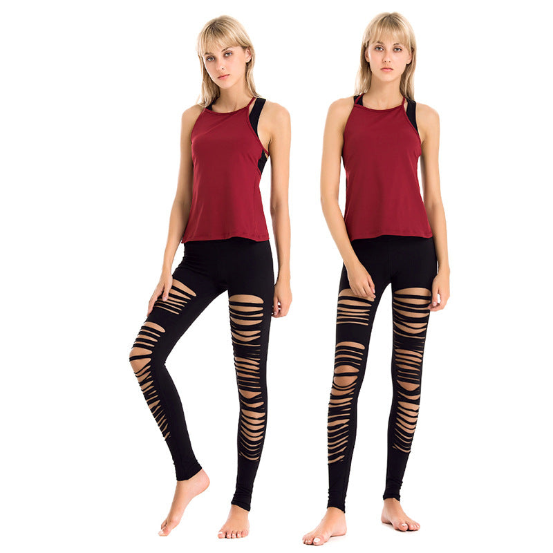 Yogasæt Dame Mode Bluse Stødsikker BH Tætsiddende Yogabukser Dele Sæt