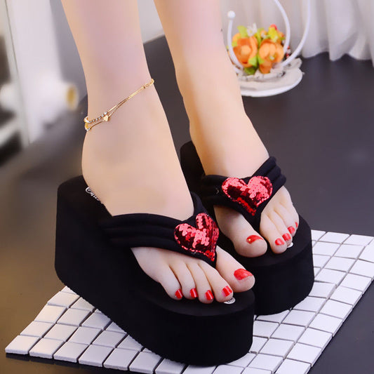 Shining 8cm High-Heeled Flip Flops Handmade Bow