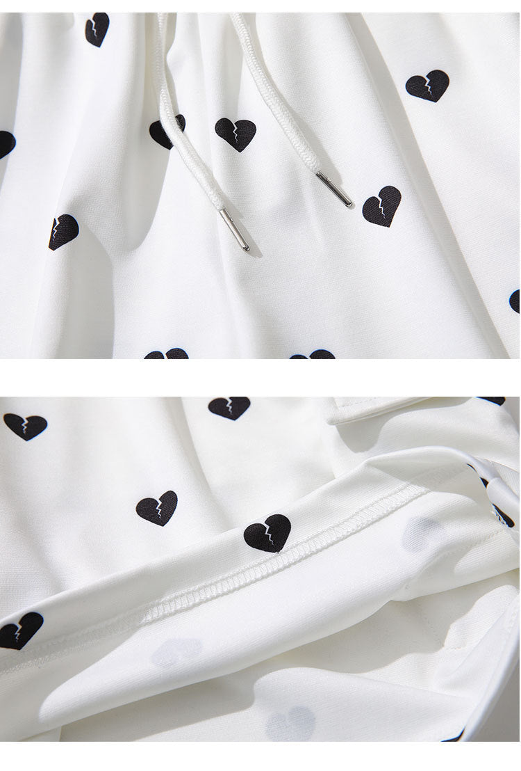 Love Full Print Multi-pocket Overalls Shorts Men's Ins Tide Brand Eastic Waist Five-point Pants