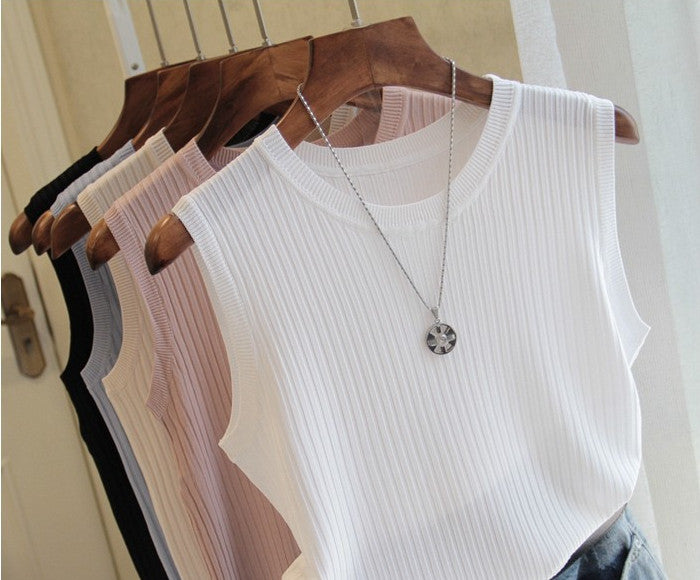 Women'S Wide Shoulder Strap Round Neck Thin Sleeveless Tops