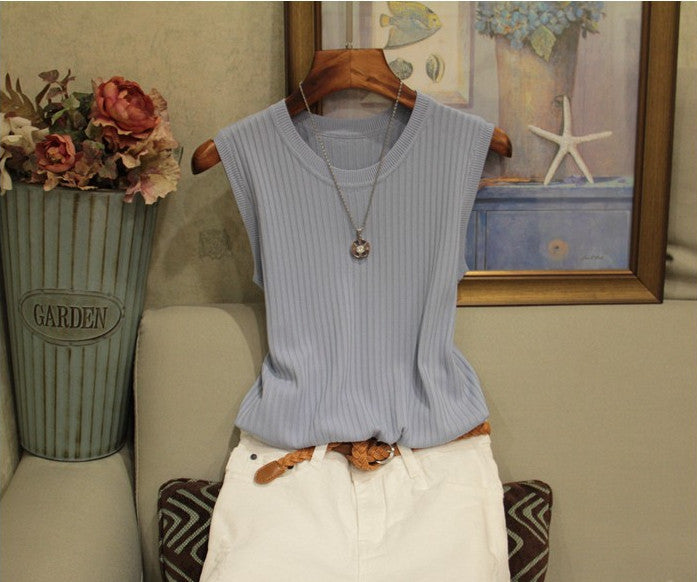 Women'S Wide Shoulder Strap Round Neck Thin Sleeveless Tops