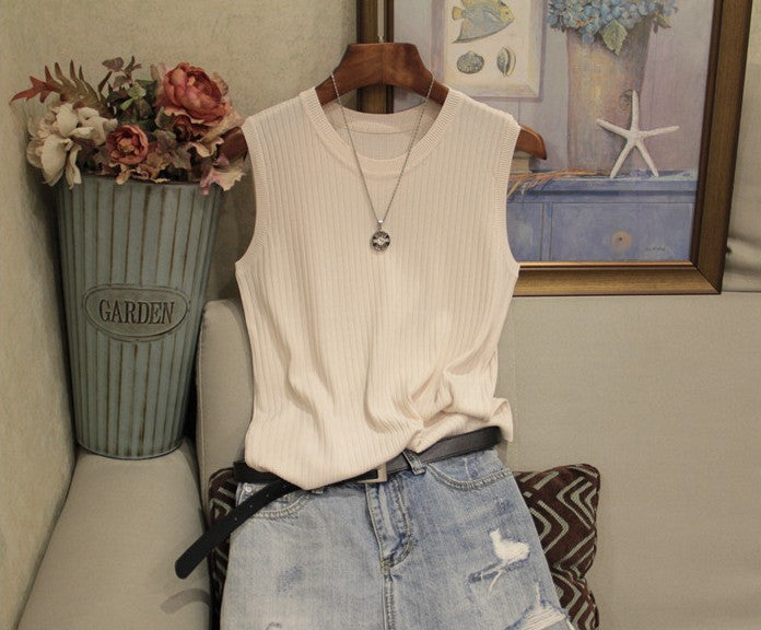 Women'S Wide Shoulder Strap Round Neck Thin Sleeveless Tops