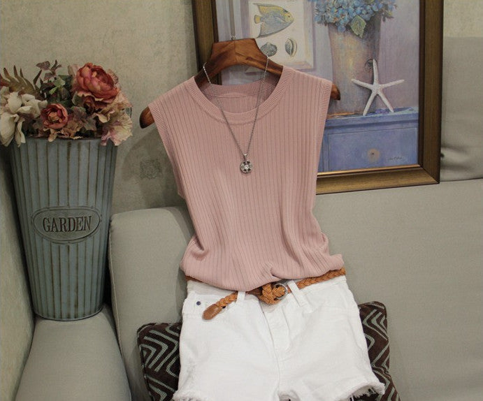 Women'S Wide Shoulder Strap Round Neck Thin Sleeveless Tops