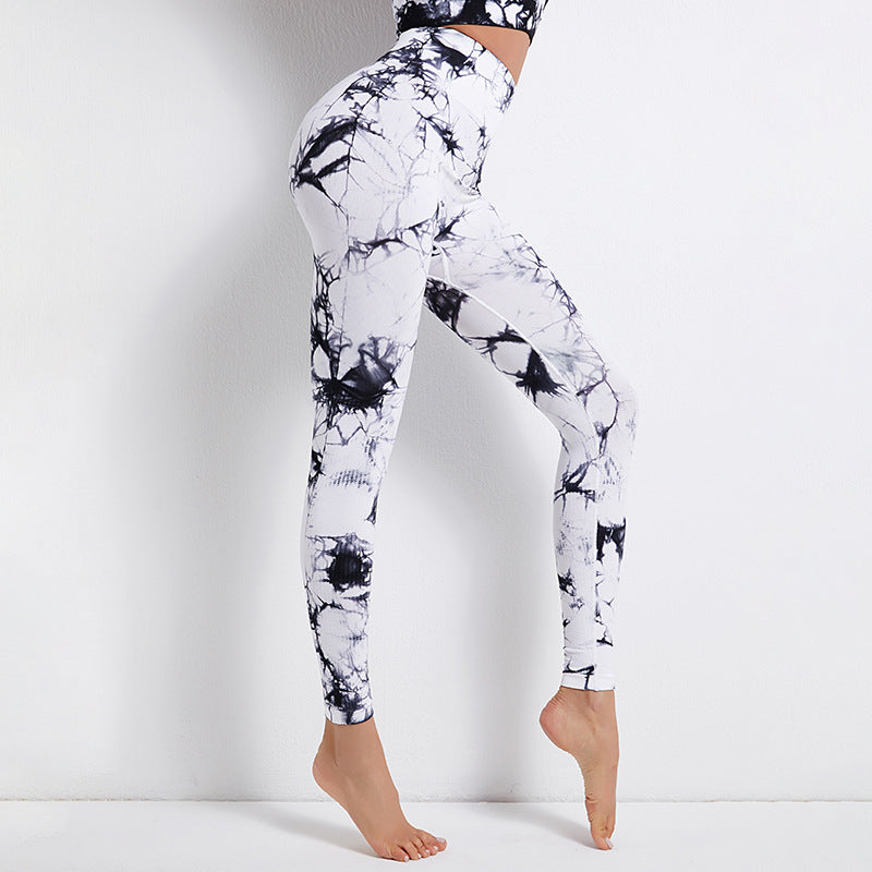 Tie-dye printed yoga pants women's high waist buttocks