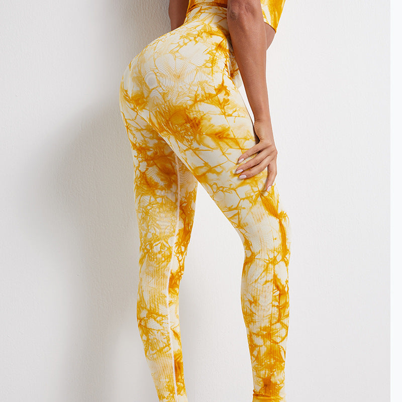 Tie-dye printed yoga pants women's high waist buttocks
