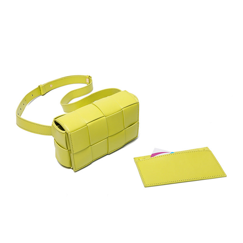 Belt Cassette Weave Leather Flap Bag Women Fashion Small Box Shoulder Bag Genuine Leather Chest Bag Ladies Waist Phone Bag
