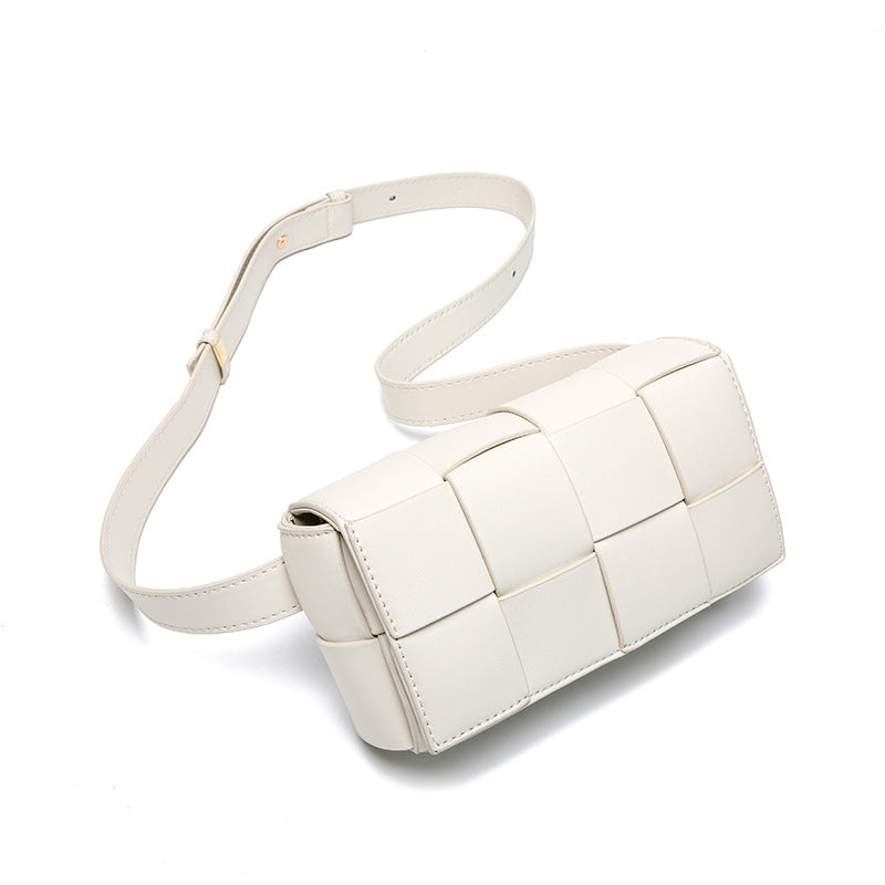 Belt Cassette Weave Leather Flap Bag Women Fashion Small Box Shoulder Bag Genuine Leather Chest Bag Ladies Waist Phone Bag