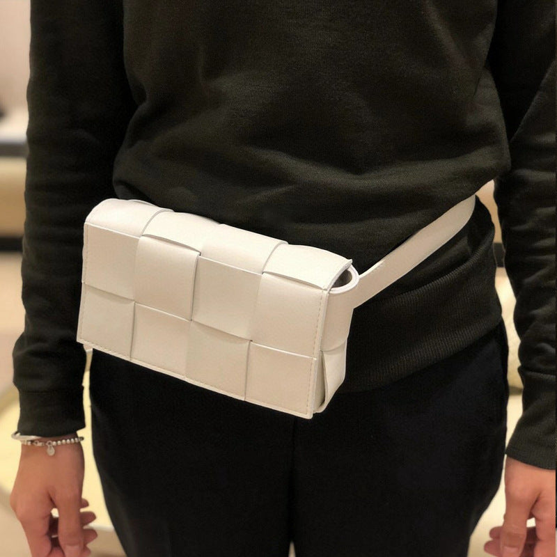 Belt Cassette Weave Leather Flap Bag Women Fashion Small Box Shoulder Bag Genuine Leather Chest Bag Ladies Waist Phone Bag
