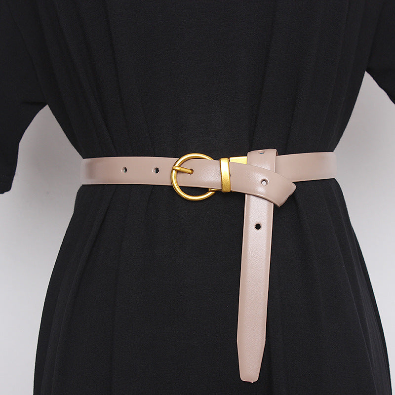 Semi Round Retro Women'S Belt, Women'S Decorative Belt, Double-Sided Cow Leather, Exquisite Versatile Waist Cover And Trousers