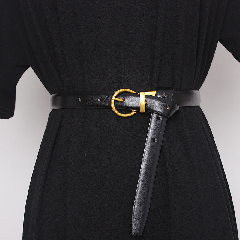Semi Round Retro Women'S Belt, Women'S Decorative Belt, Double-Sided Cow Leather, Exquisite Versatile Waist Cover And Trousers