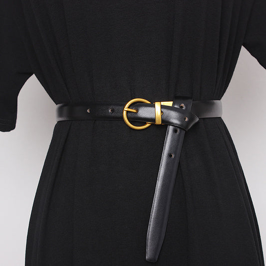Semi Round Retro Women'S Belt, Women'S Decorative Belt, Double-Sided Cow Leather, Exquisite Versatile Waist Cover And Trousers