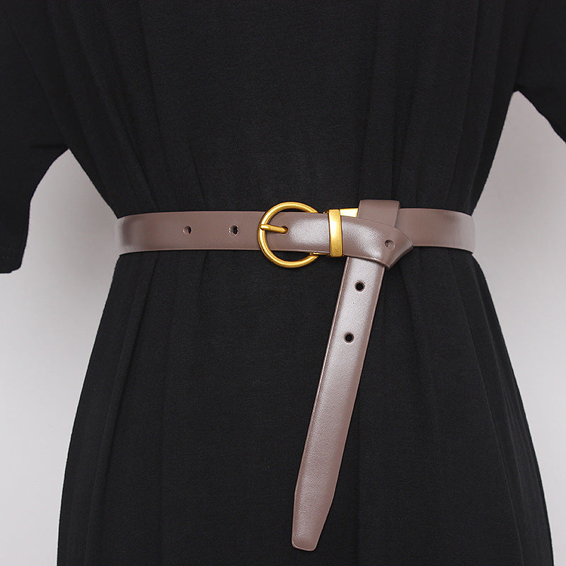 Semi Round Retro Women'S Belt, Women'S Decorative Belt, Double-Sided Cow Leather, Exquisite Versatile Waist Cover And Trousers