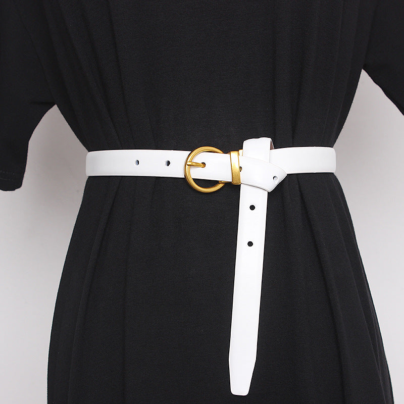 Semi Round Retro Women'S Belt, Women'S Decorative Belt, Double-Sided Cow Leather, Exquisite Versatile Waist Cover And Trousers