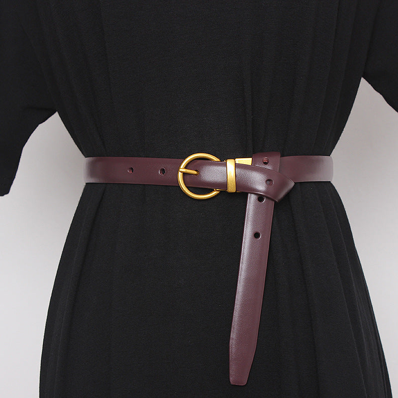 Semi Round Retro Women'S Belt, Women'S Decorative Belt, Double-Sided Cow Leather, Exquisite Versatile Waist Cover And Trousers