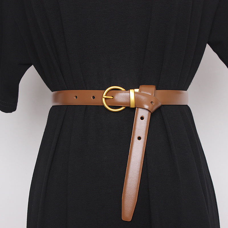 Semi Round Retro Women'S Belt, Women'S Decorative Belt, Double-Sided Cow Leather, Exquisite Versatile Waist Cover And Trousers