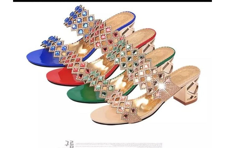 Openwork breathable chunky heel round toe sandals