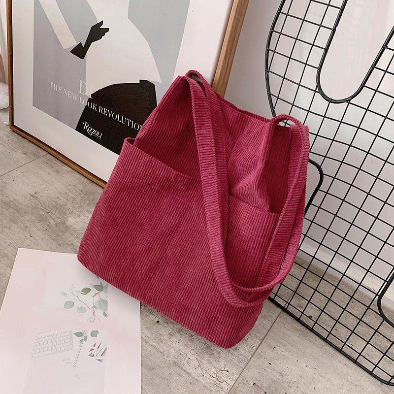 Wholesale Lazy Style Corduroy Bucket Bag Female Autumn And Winter New Korean Style Shoulder Bag Student Class Handbag