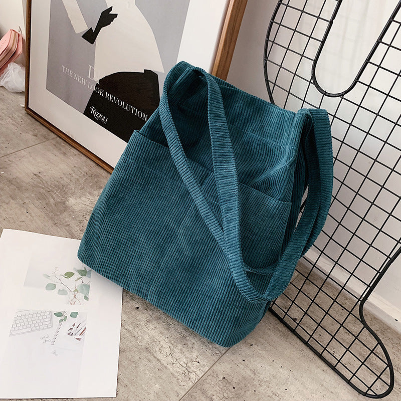 Wholesale Lazy Style Corduroy Bucket Bag Female Autumn And Winter New Korean Style Shoulder Bag Student Class Handbag