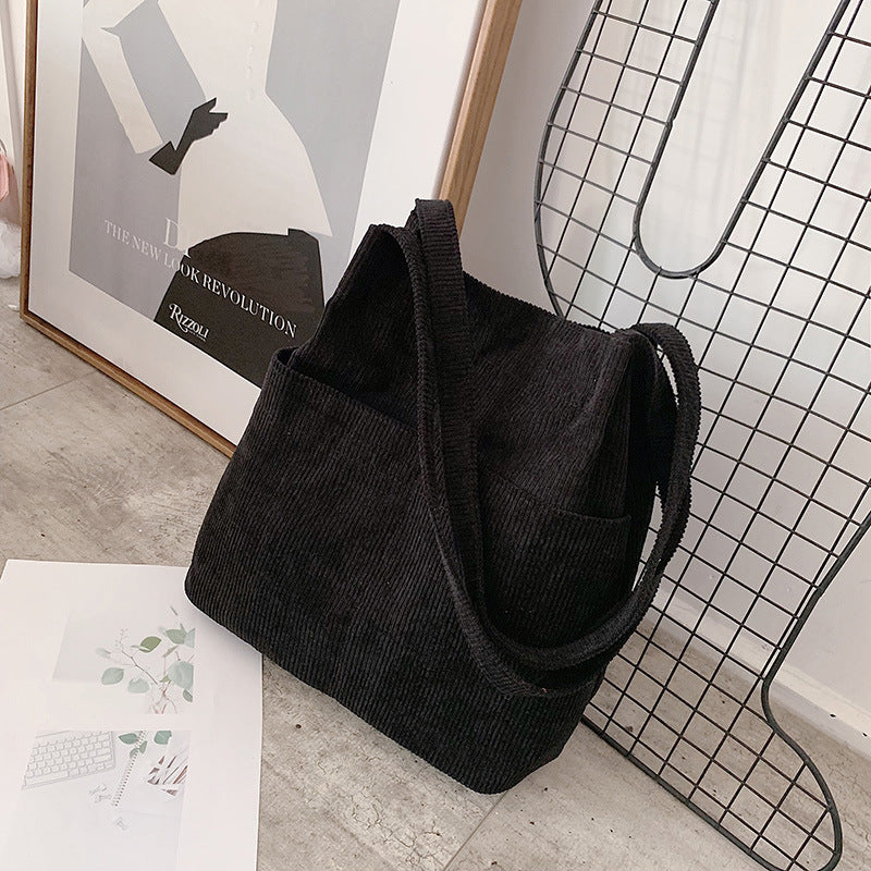 Wholesale Lazy Style Corduroy Bucket Bag Female Autumn And Winter New Korean Style Shoulder Bag Student Class Handbag