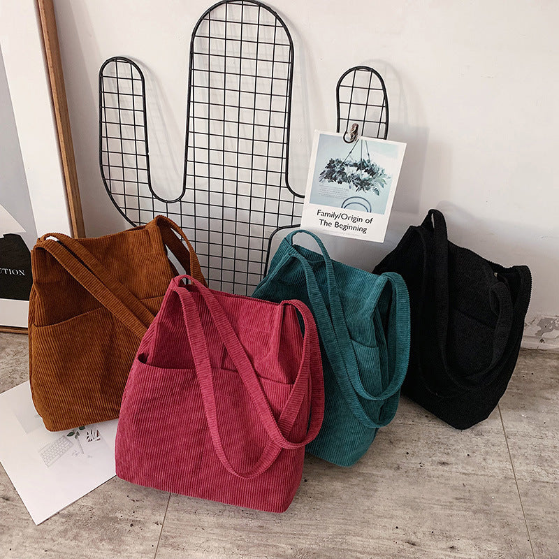 Wholesale Lazy Style Corduroy Bucket Bag Female Autumn And Winter New Korean Style Shoulder Bag Student Class Handbag