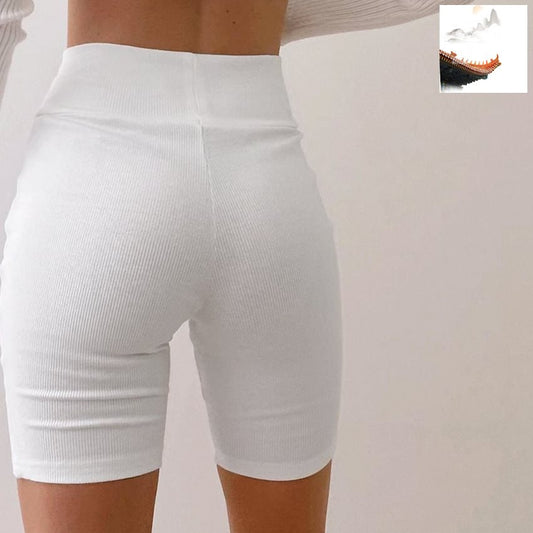 Tight Height Waist Fitness Shorts Female Solid Color Knitted