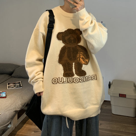 Cute Bear Jacquard Sweater Couple Loose And Lazy Warm Sweater