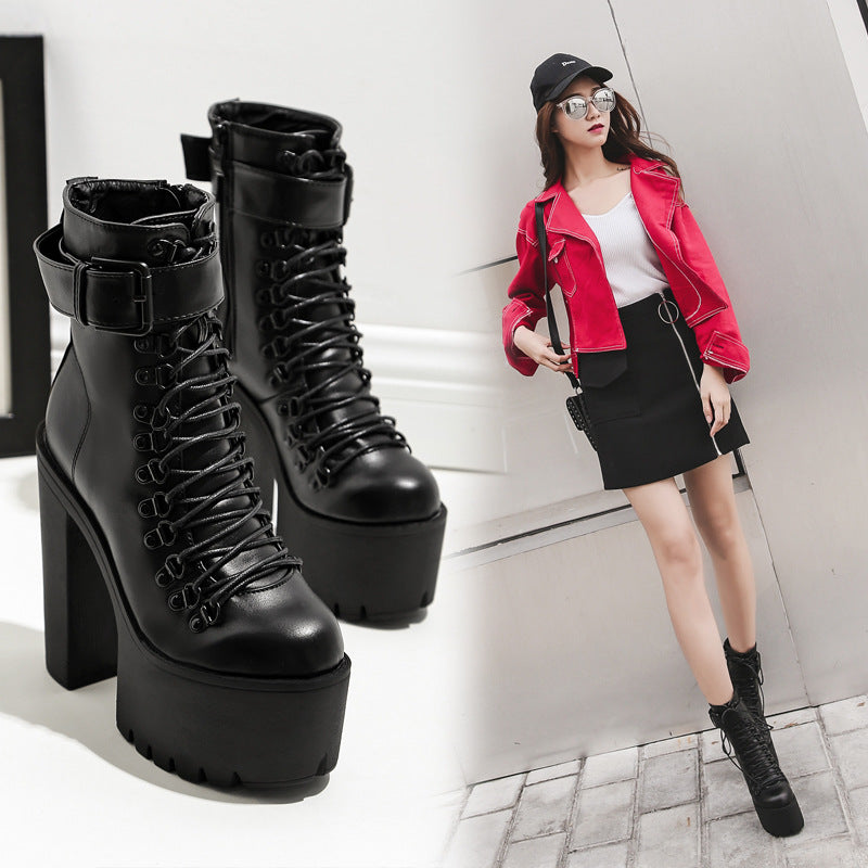 Platform High Heel Nightclub Round Toe Women's Short Boots