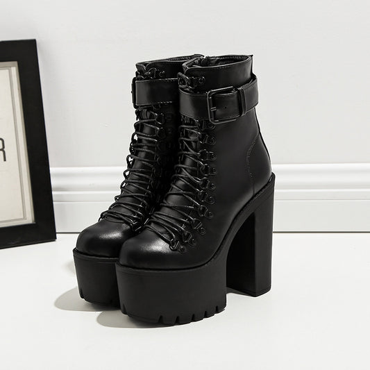 Platform High Heel Nightclub Round Toe Women's Short Boots