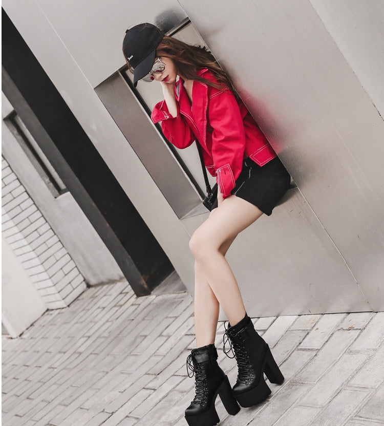 Platform High Heel Nightclub Round Toe Women's Short Boots