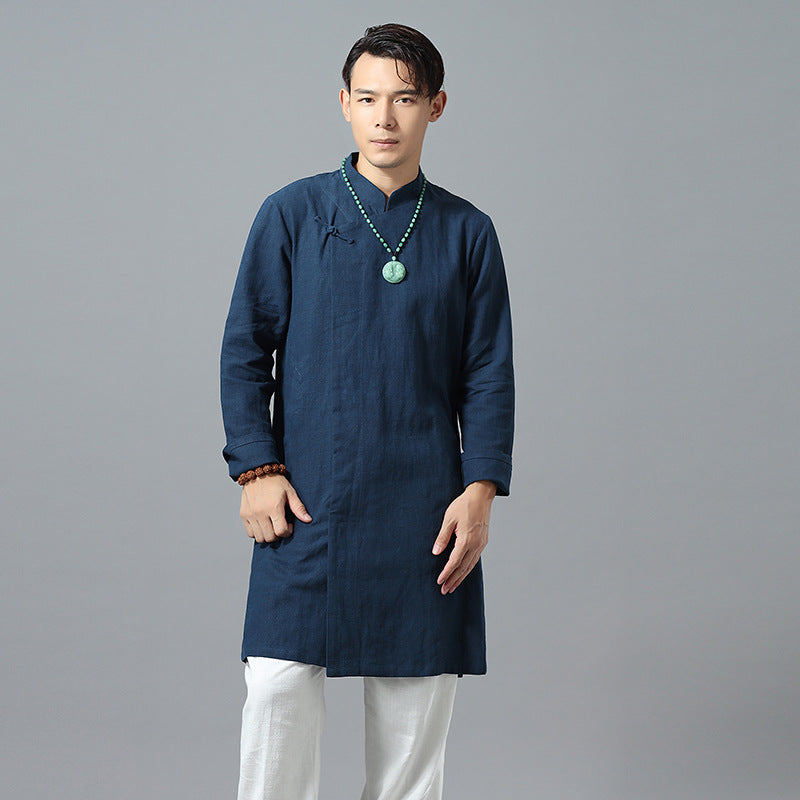 Casual Retro Men'S Gown, Ethnic Style Ramie Shirt