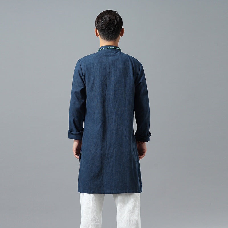 Casual Retro Men'S Gown, Ethnic Style Ramie Shirt