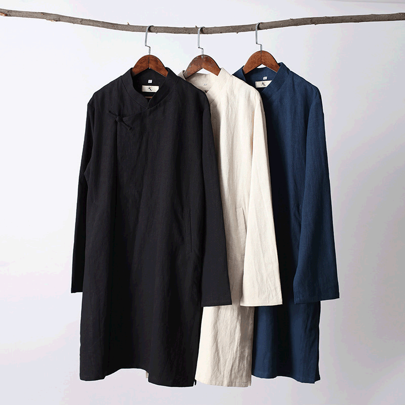 Casual Retro Men'S Gown, Ethnic Style Ramie Shirt