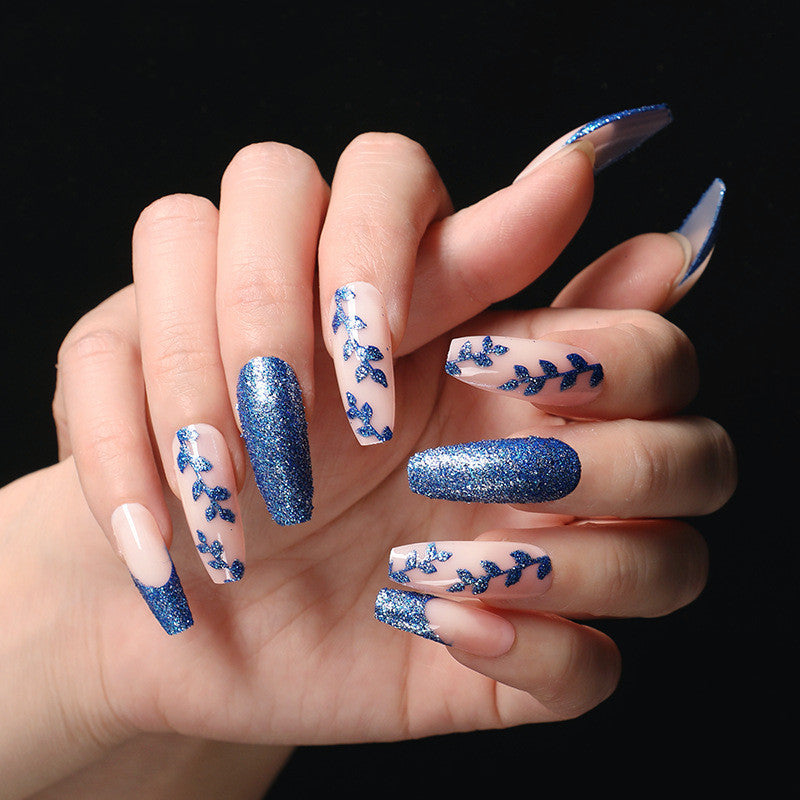 Blå Løg Pink Falske Negle Ballet Negl Kiste Negl Fransk Manicure Fuld Bærbar Færdig Neglestudie Boks